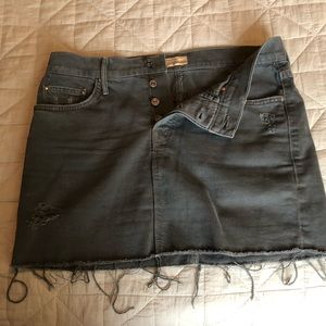 MOTHER gray distressed denim mini skirt